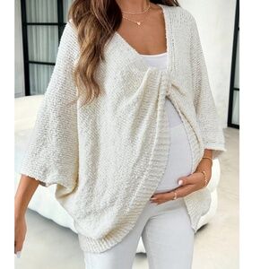 Maternity Cream Twist Detail Knit Loose Fit Sweater Top